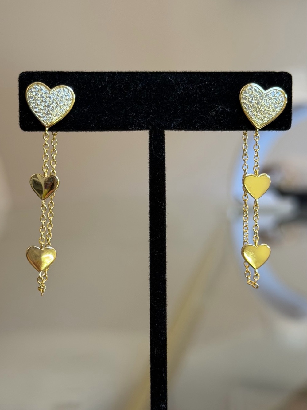 Pave Heart Drop Earrings in Gold - Women's Jewelry